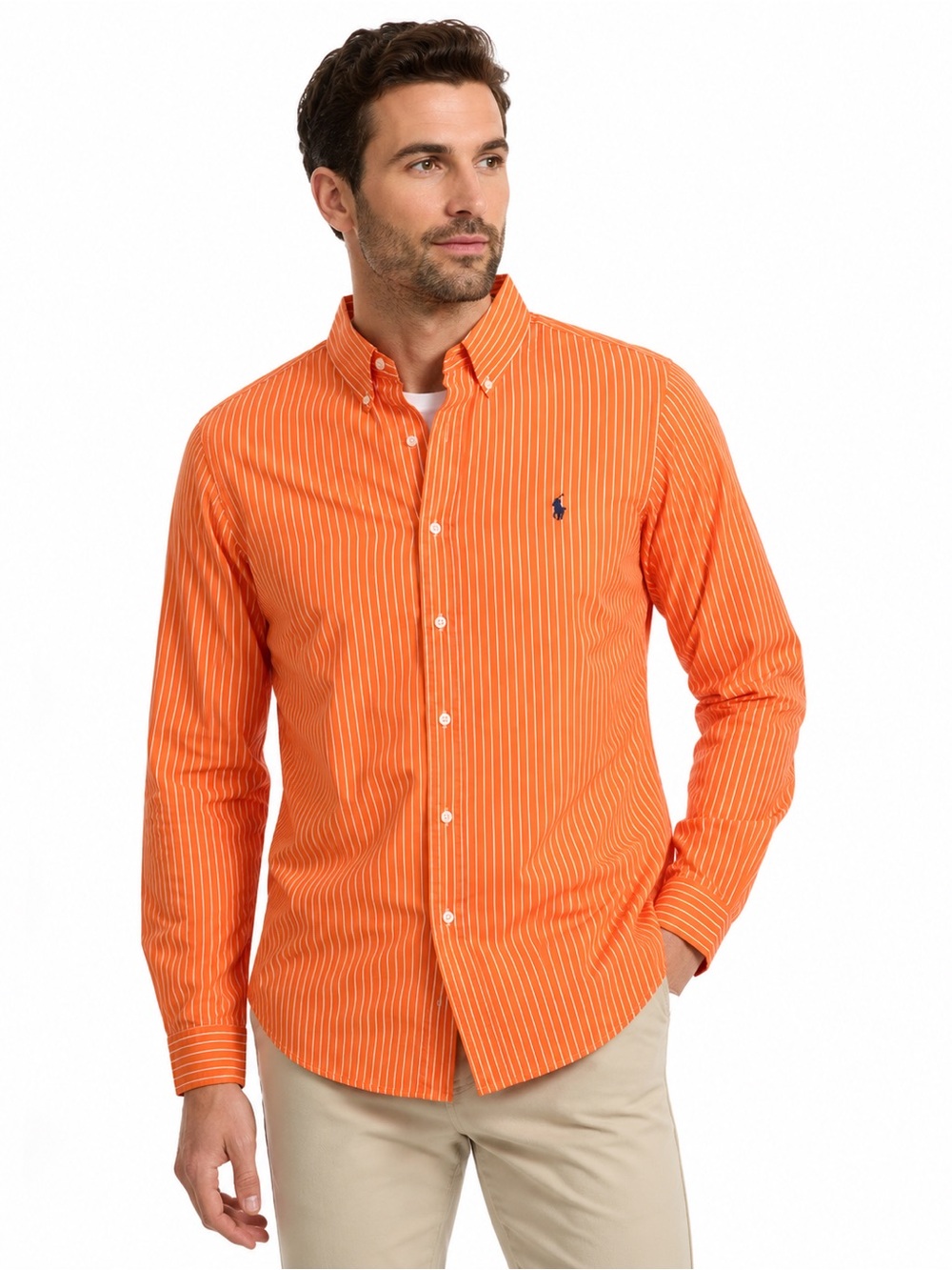 Polo by Ralph Lauren Orange and White Stripe Button-Down Shirt Large